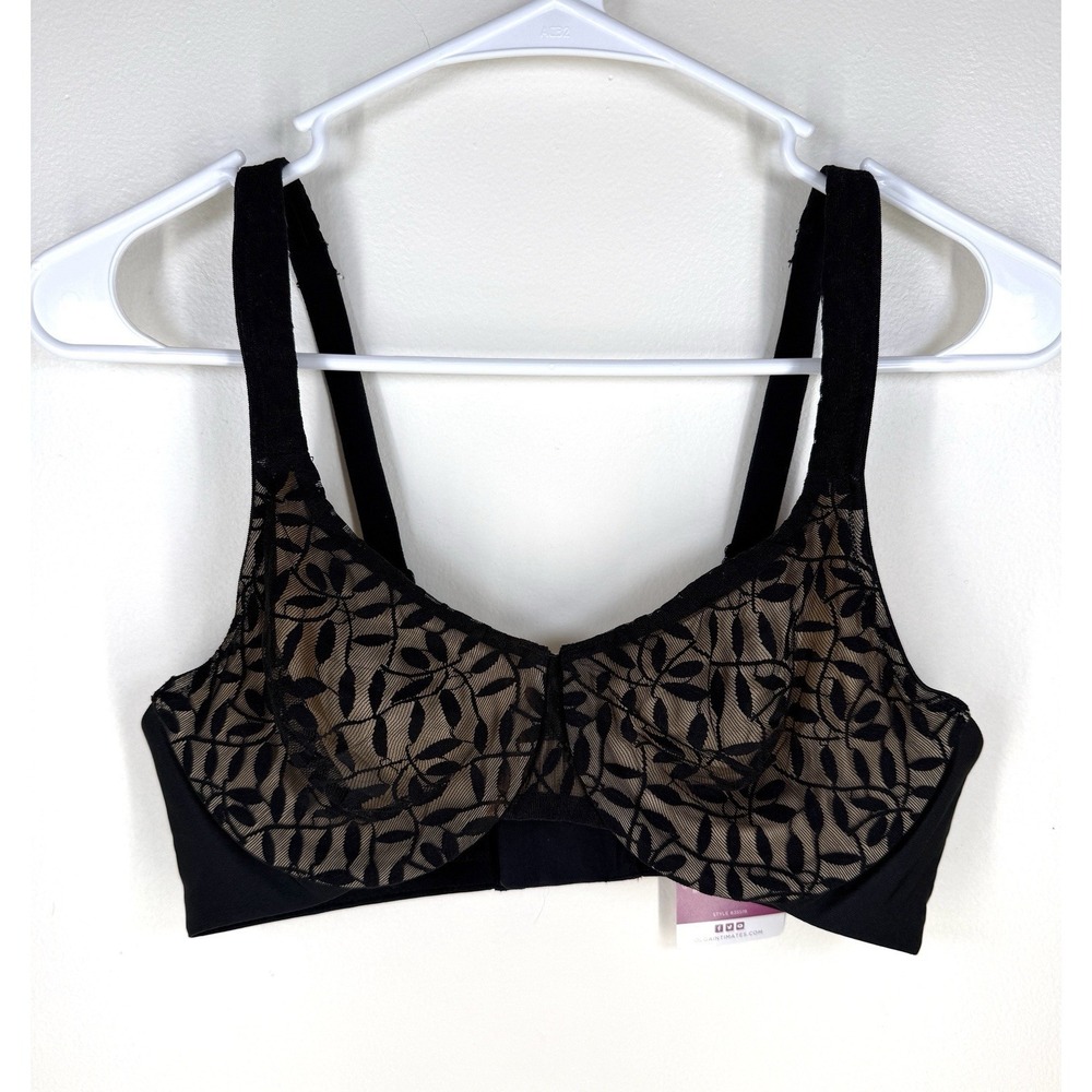 Olga Warner's Minimizer Bra 36C New Underwire Sheer Leaves Soft Cups Black 35519